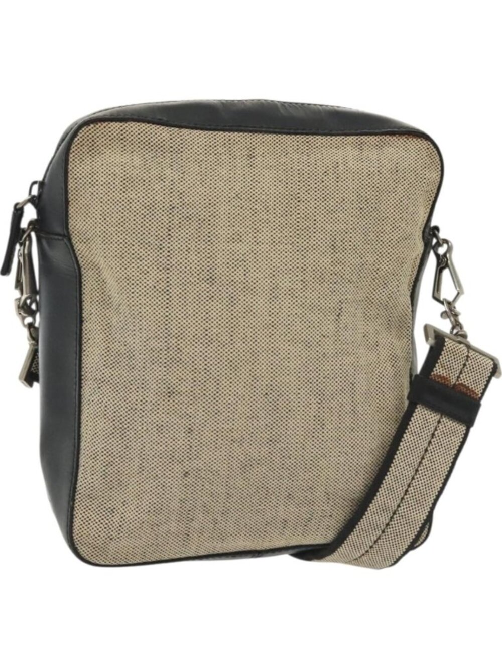 PRADA Shoulder Bag Canvas Leather Beige Black Silver